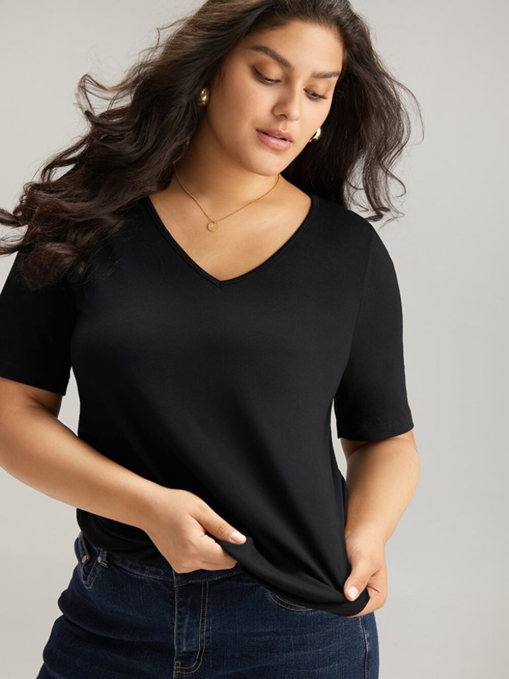Cotton V Neck Plain Basic T-shirt